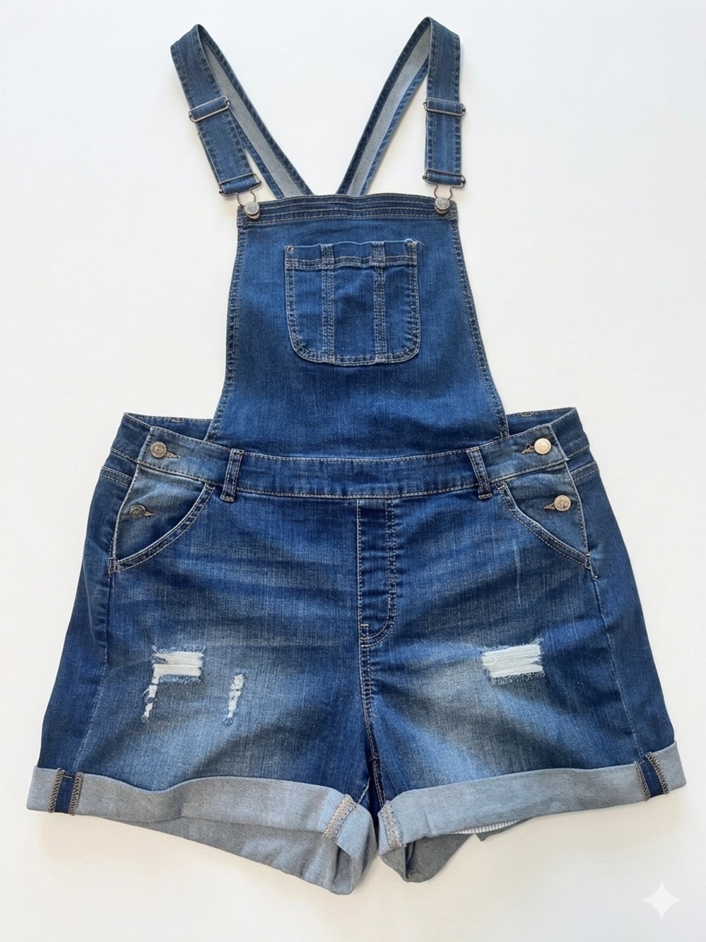 NWT Wax Jean Distressed  Blue Denim Shorts Overalls Cuffed Medium Wash Boho 1XL